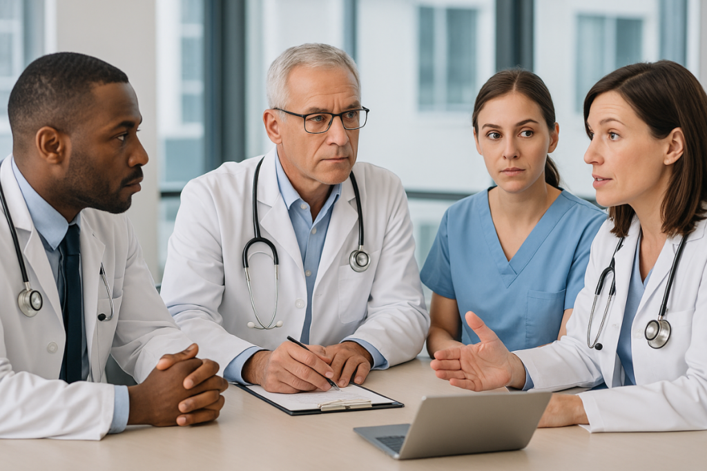 Profesionales de la salud analizando pruebas médicas